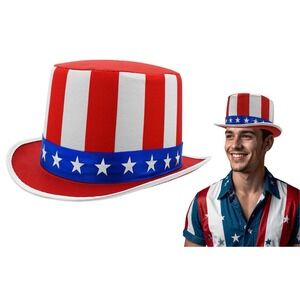 Mens Uncle Sam Top Hat Red White Blue Patriotic July 4th Costume Accessory NEW!